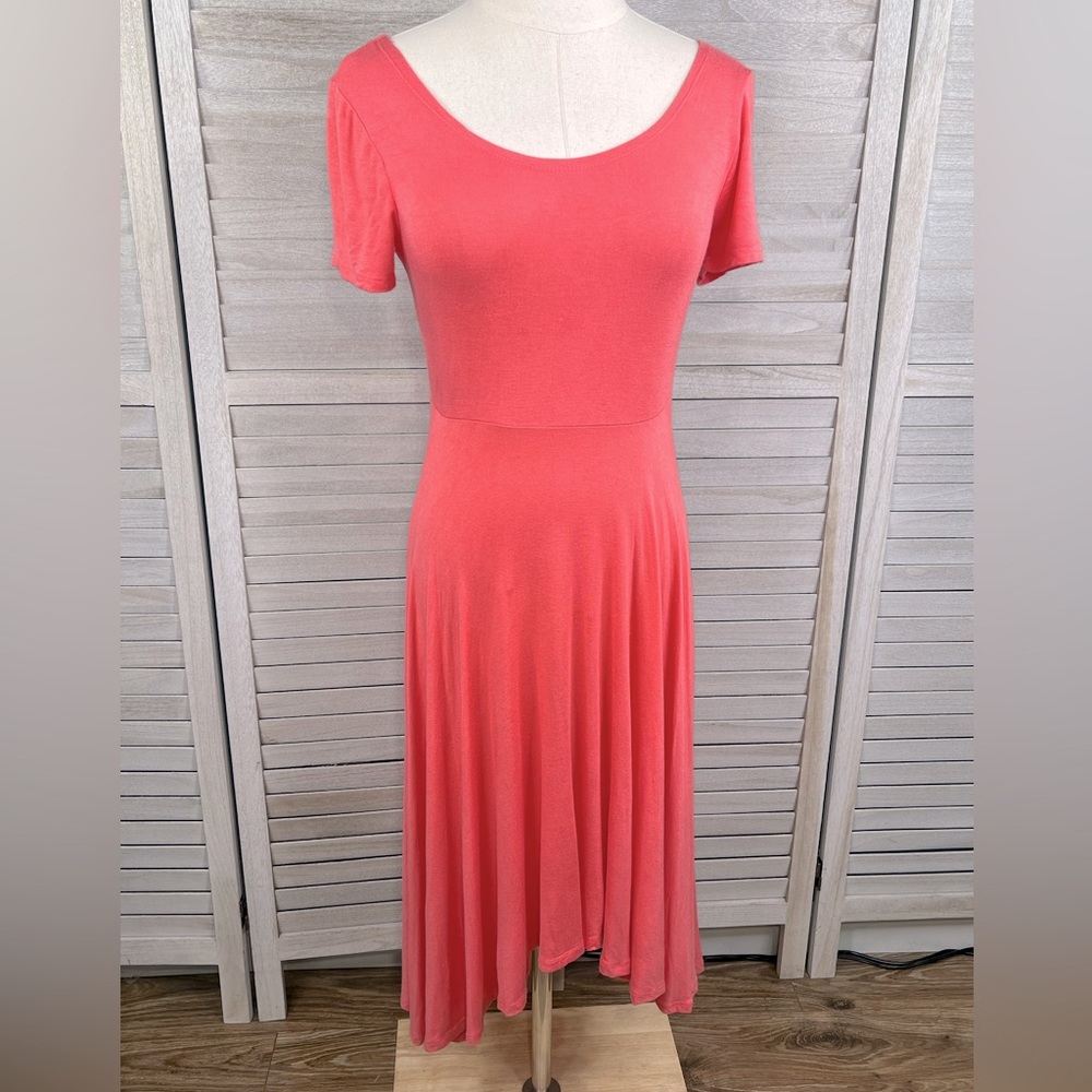 MARY MCFADDEN Vintage Fit & Flare Short Sleeve T Shirt Dress Coral-Small